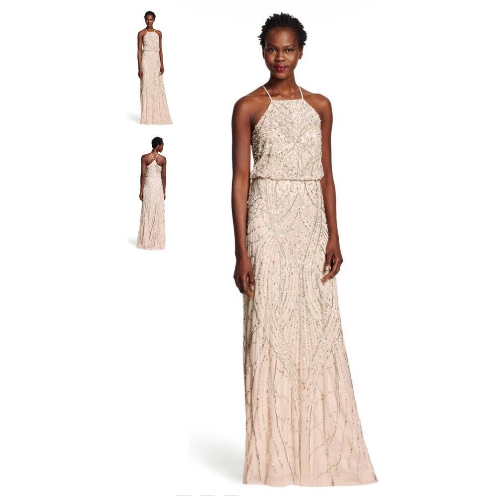 Adrianna Papell Bedazzled HalterBlouson Sheath Dress Sz 8 NWT